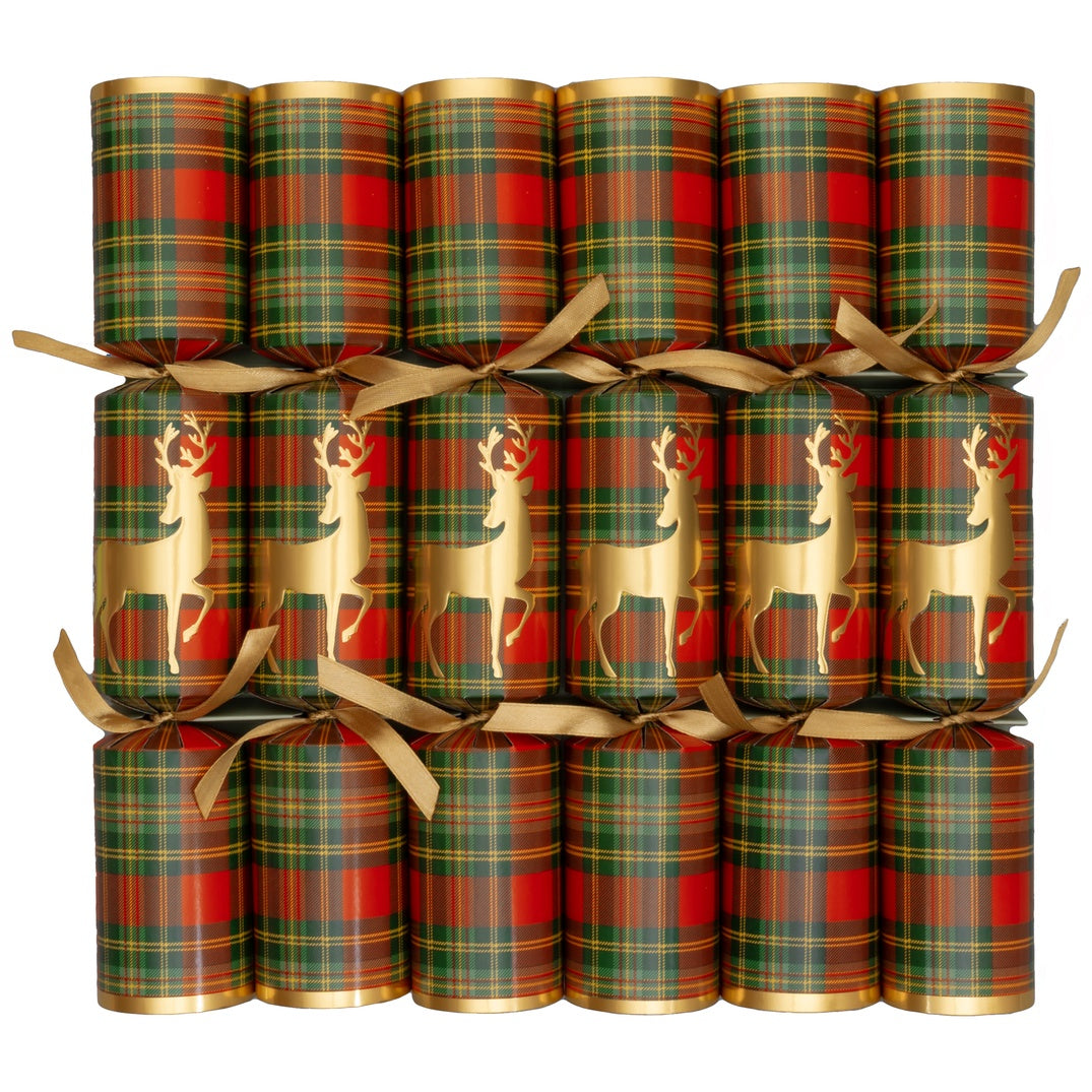 Reindeer Tartan Crackers, Set of 6