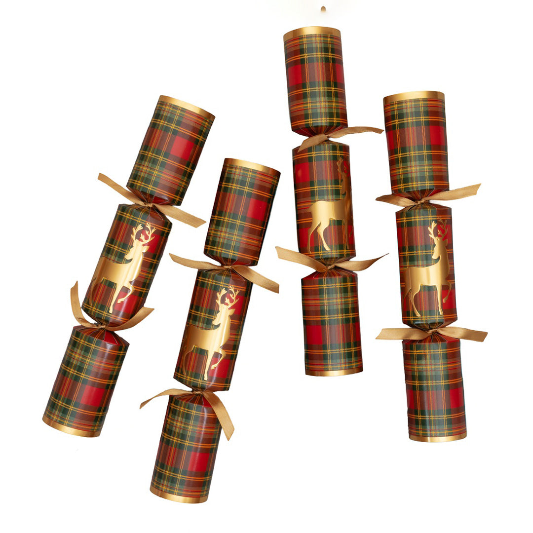 Reindeer Tartan Crackers, Set of 6